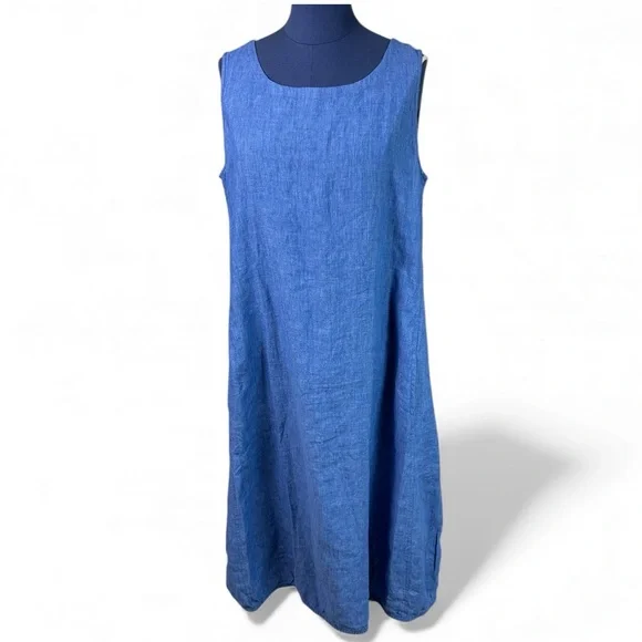 Eileen Fisher The System Washed Organic Linen Lantern Dress NWT Size Medium  Midi